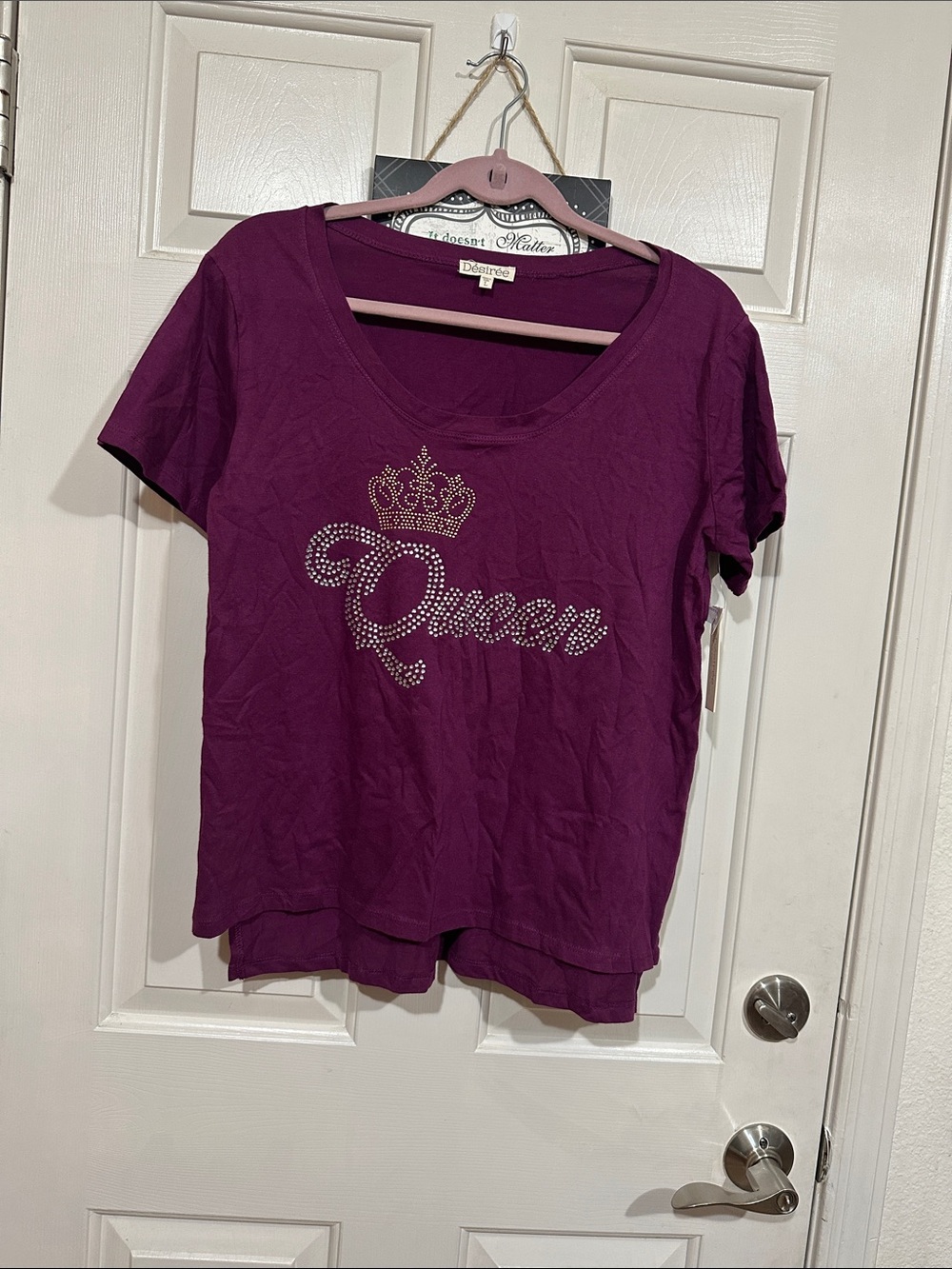 Embroidered Rhinestone 'Queen' Scoop Neck Tee - Purple